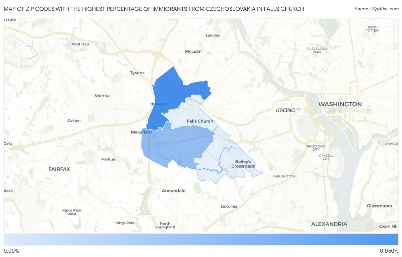 Zip Codes with the Highest Percentage of Immigrants from Czechoslovakia in Falls Church Map