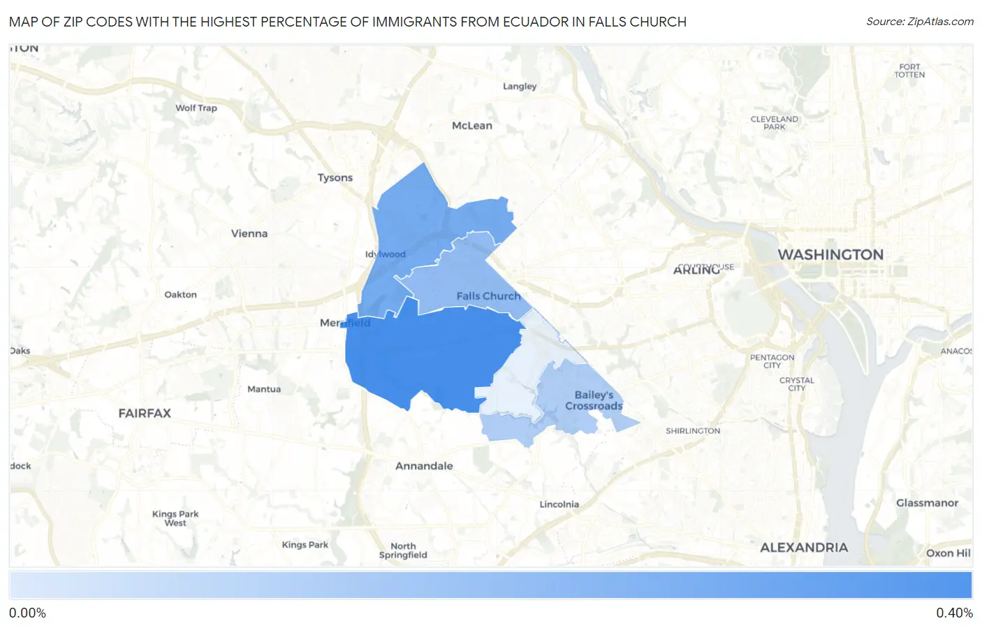 Zip Codes with the Highest Percentage of Immigrants from Ecuador in Falls Church Map