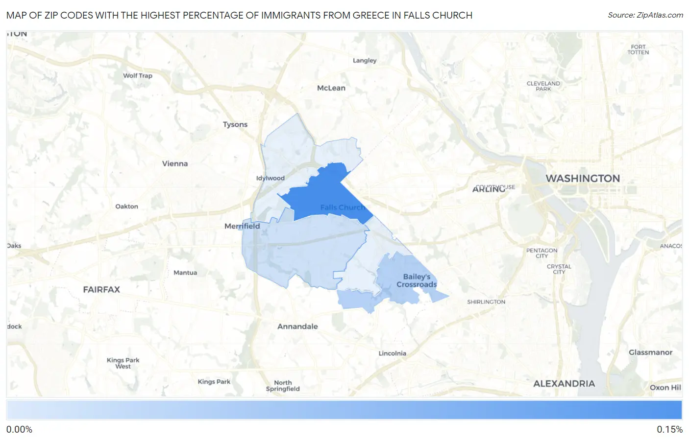 Zip Codes with the Highest Percentage of Immigrants from Greece in Falls Church Map