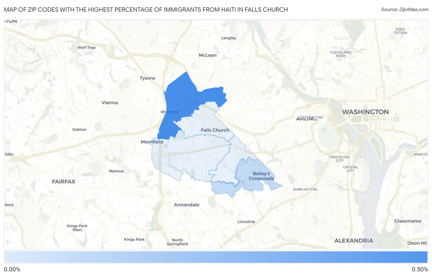 Zip Codes with the Highest Percentage of Immigrants from Haiti in Falls Church Map
