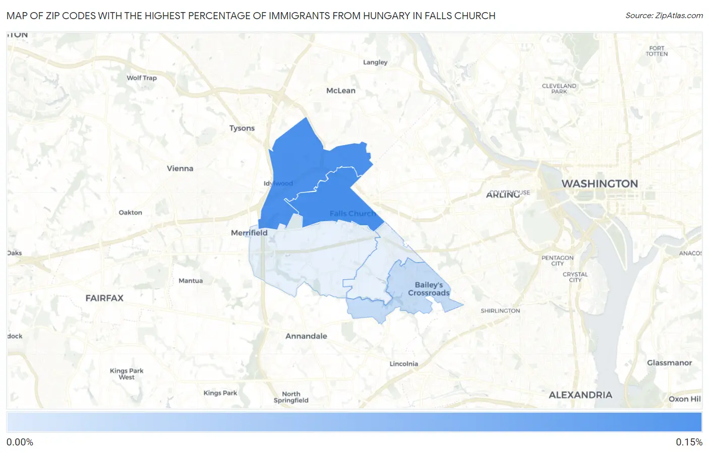 Zip Codes with the Highest Percentage of Immigrants from Hungary in Falls Church Map