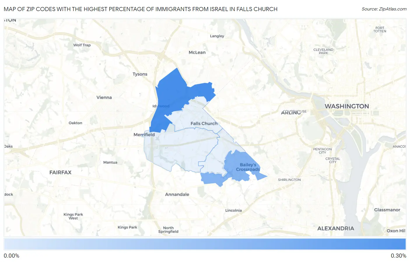 Zip Codes with the Highest Percentage of Immigrants from Israel in Falls Church Map
