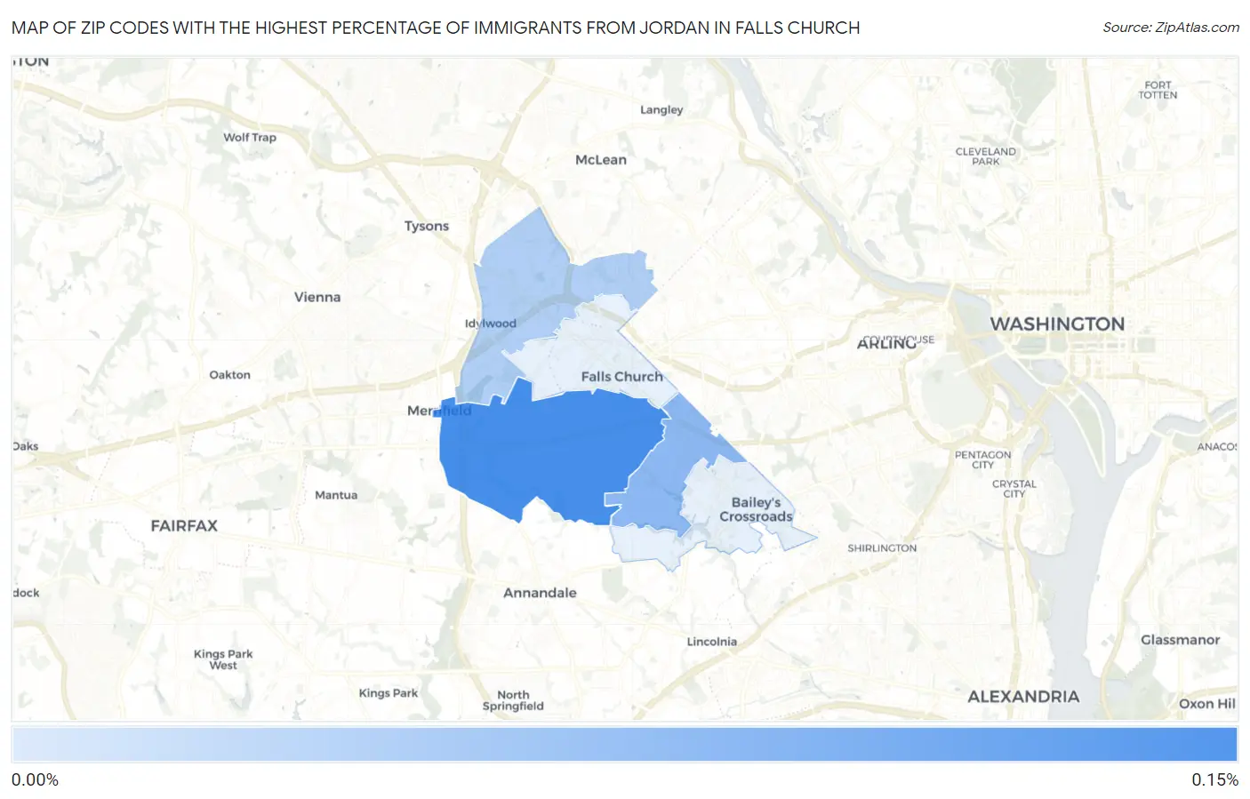 Zip Codes with the Highest Percentage of Immigrants from Jordan in Falls Church Map