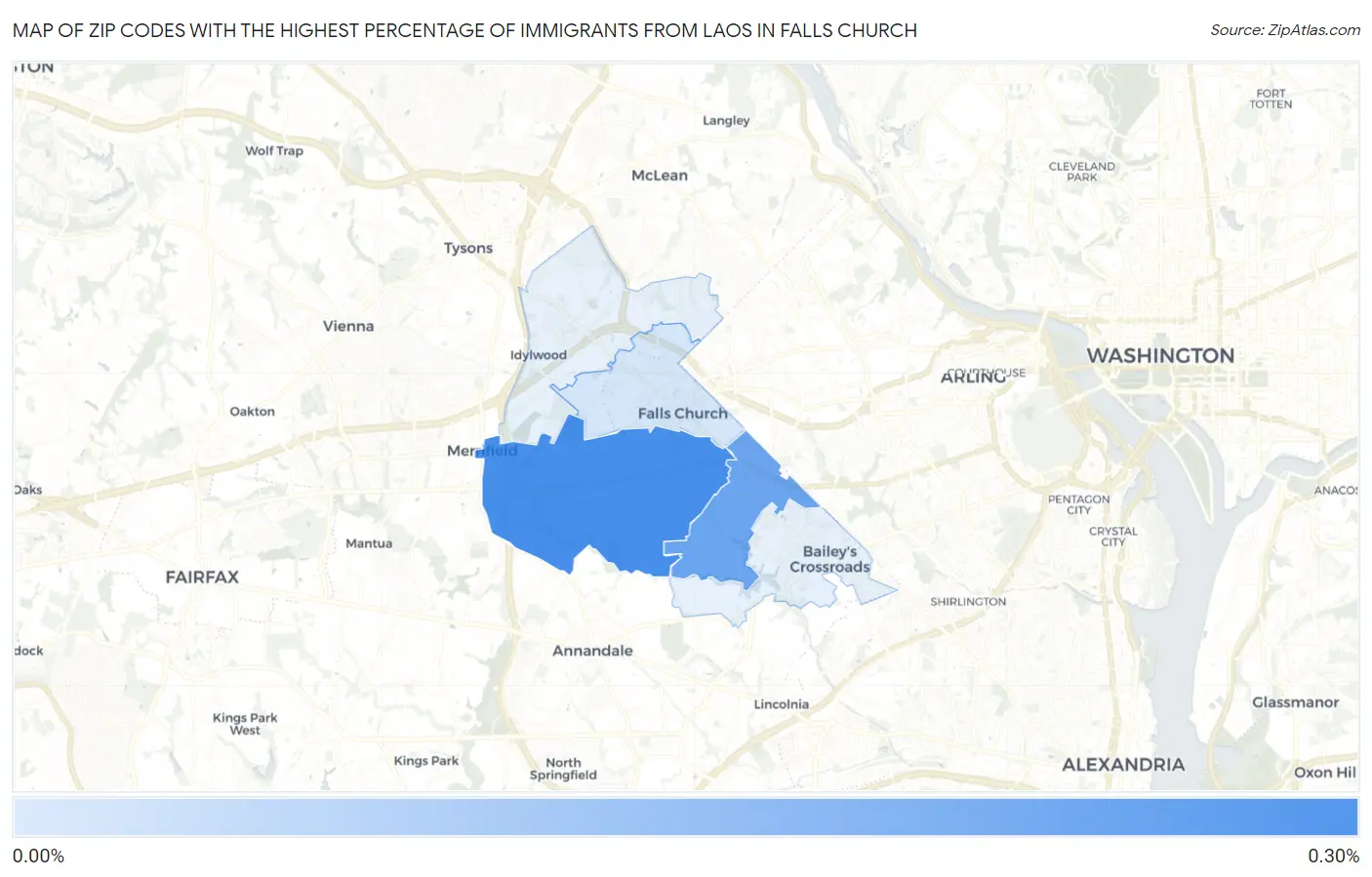 Zip Codes with the Highest Percentage of Immigrants from Laos in Falls Church Map