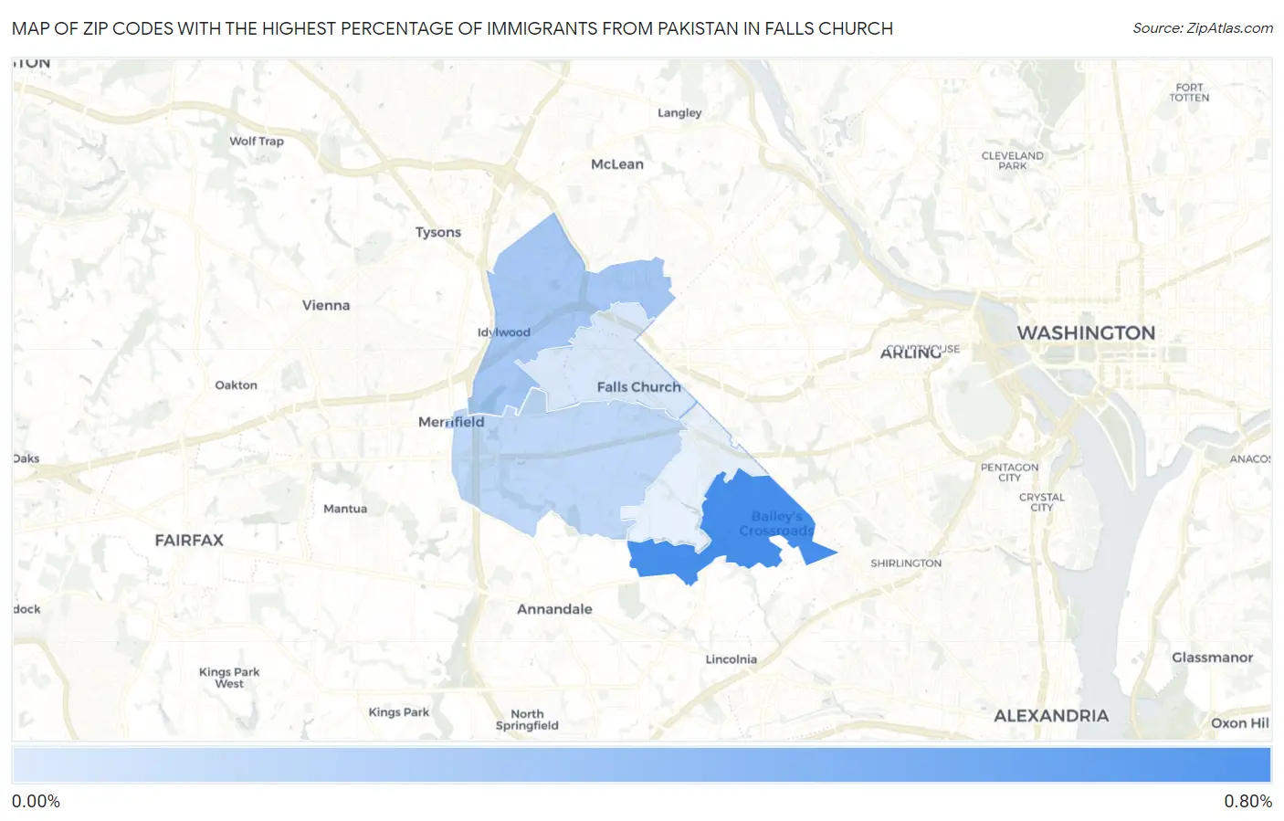 Zip Codes with the Highest Percentage of Immigrants from Pakistan in Falls Church Map