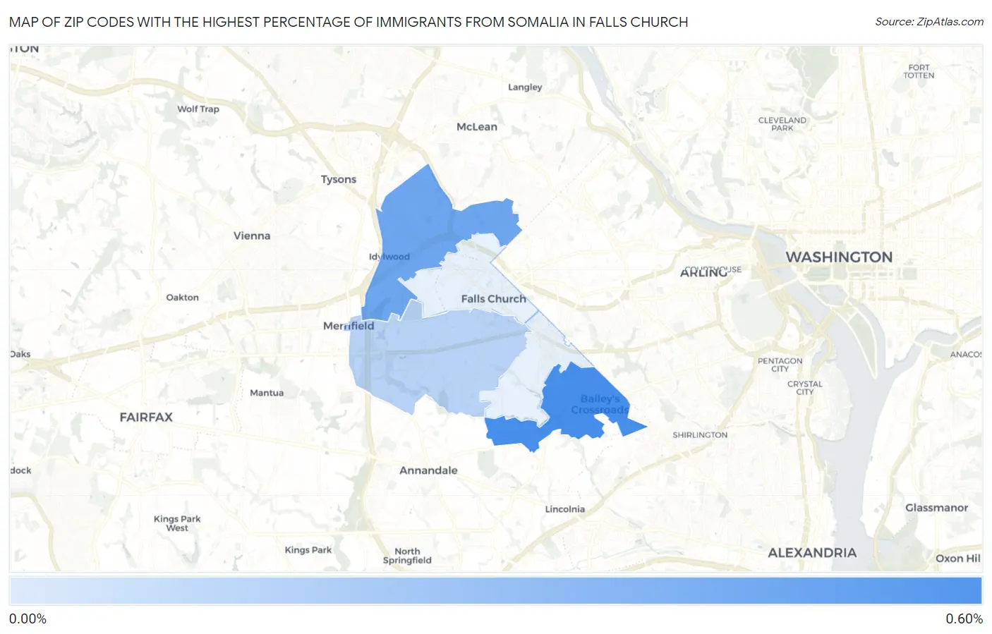 Zip Codes with the Highest Percentage of Immigrants from Somalia in Falls Church Map