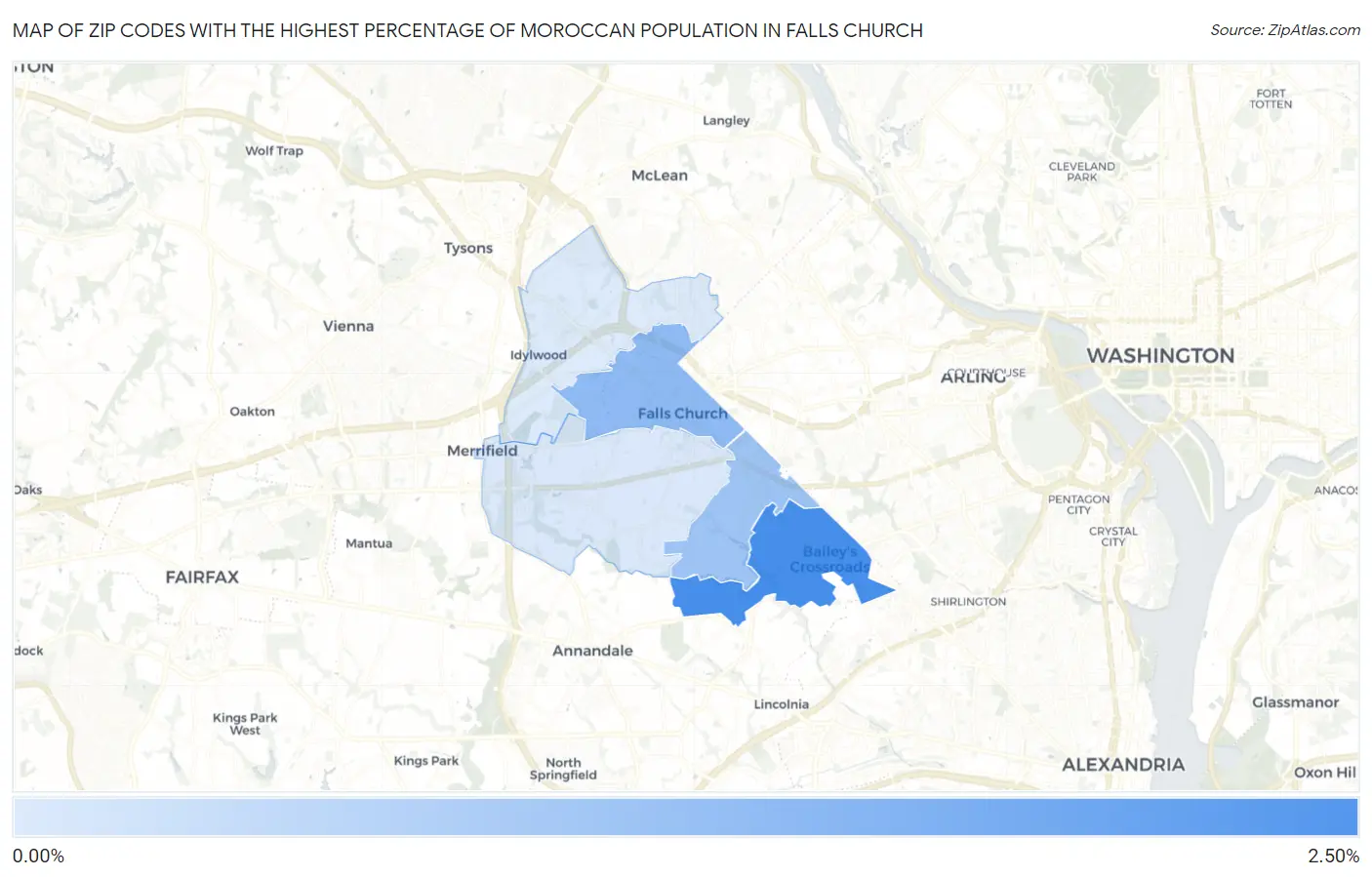 Zip Codes with the Highest Percentage of Moroccan Population in Falls Church Map
