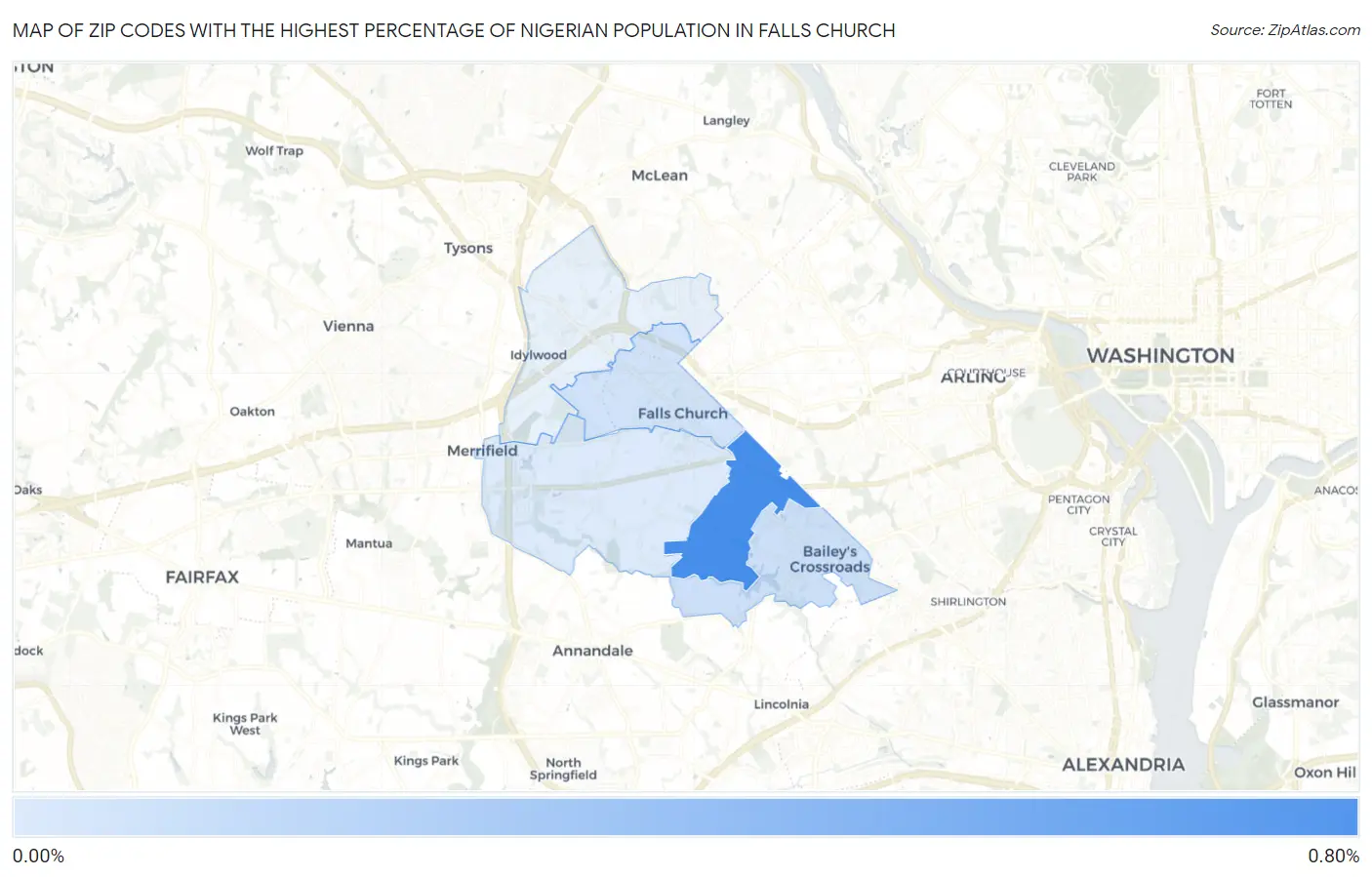 Zip Codes with the Highest Percentage of Nigerian Population in Falls Church Map