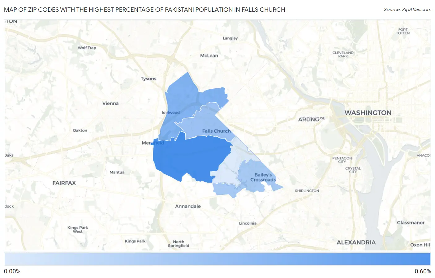 Zip Codes with the Highest Percentage of Pakistani Population in Falls Church Map