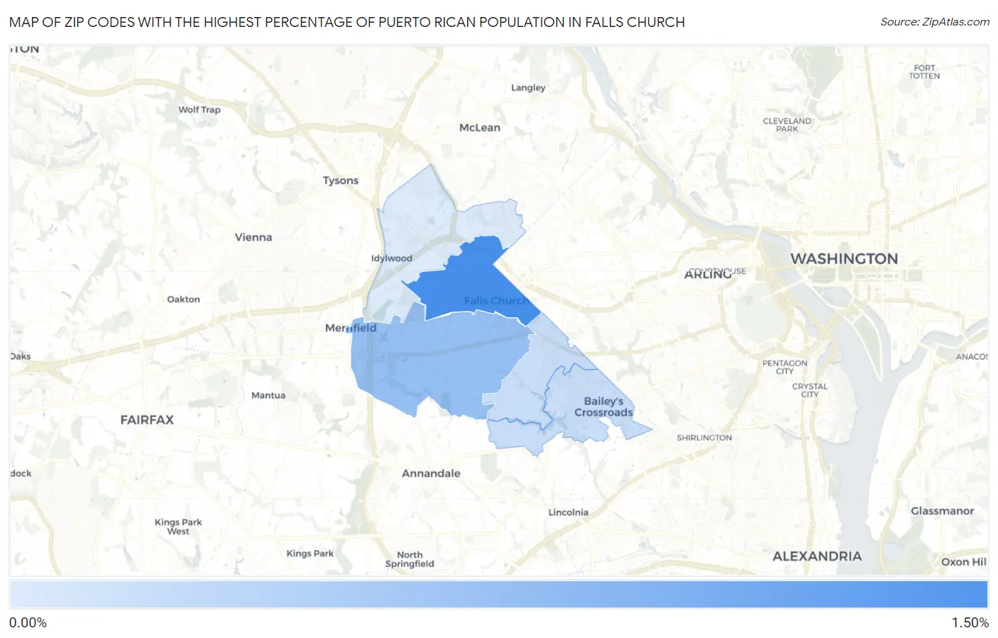 Zip Codes with the Highest Percentage of Puerto Rican Population in Falls Church Map