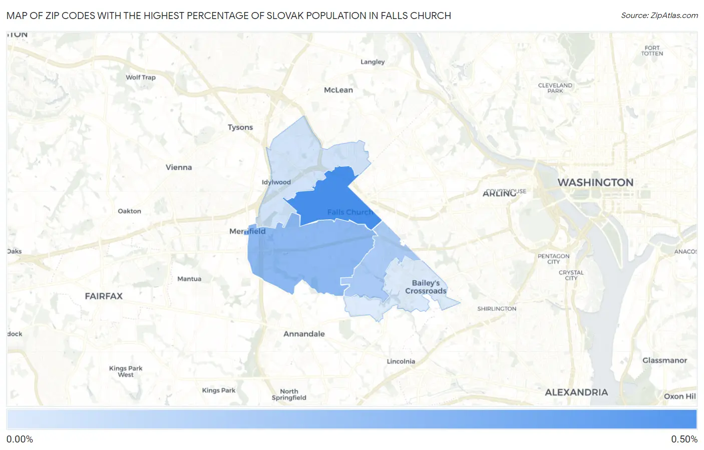 Zip Codes with the Highest Percentage of Slovak Population in Falls Church Map