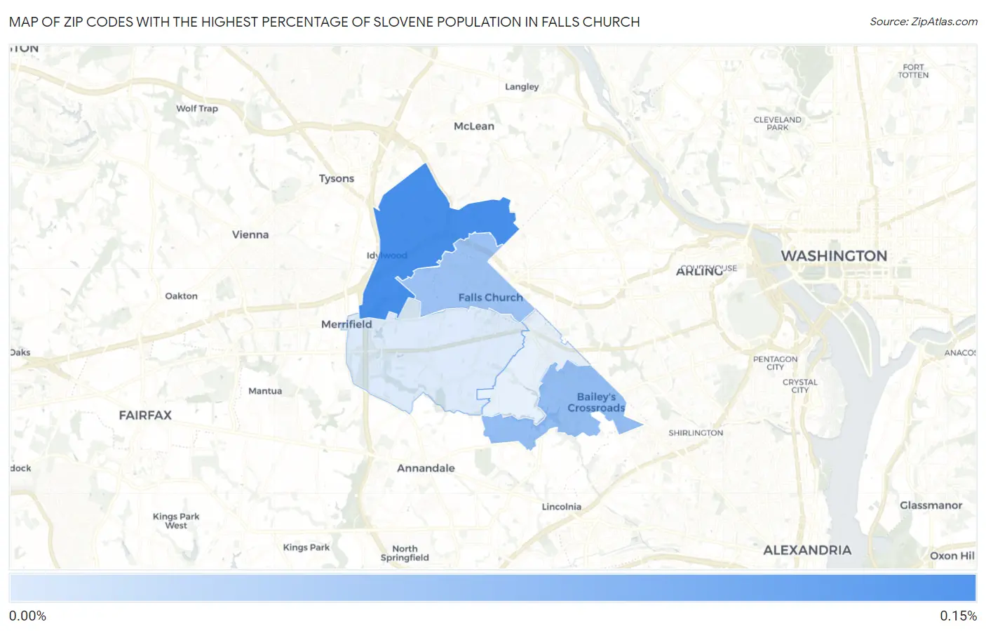 Zip Codes with the Highest Percentage of Slovene Population in Falls Church Map