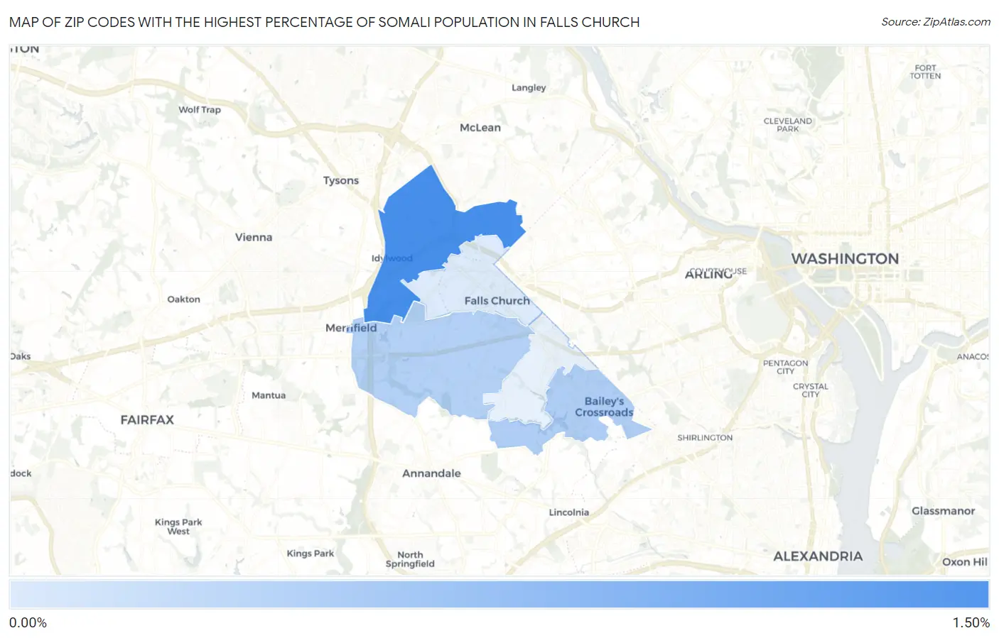 Zip Codes with the Highest Percentage of Somali Population in Falls Church Map