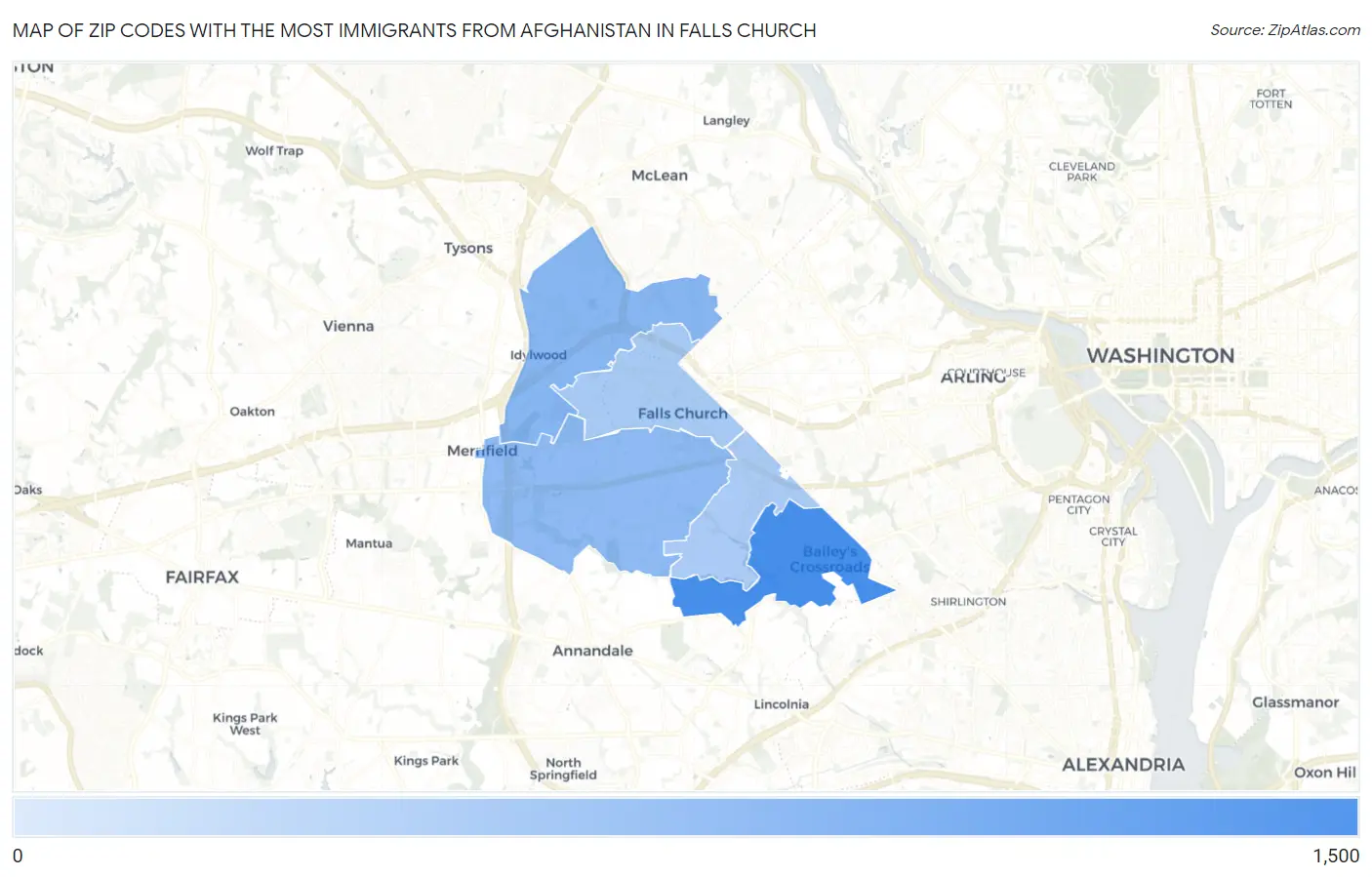 Zip Codes with the Most Immigrants from Afghanistan in Falls Church Map