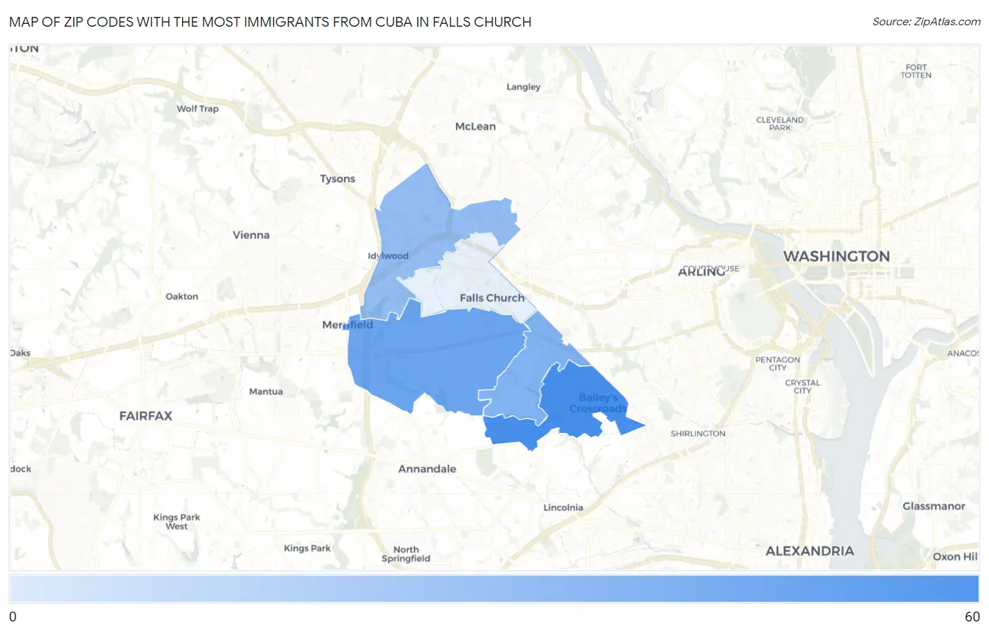 Zip Codes with the Most Immigrants from Cuba in Falls Church Map