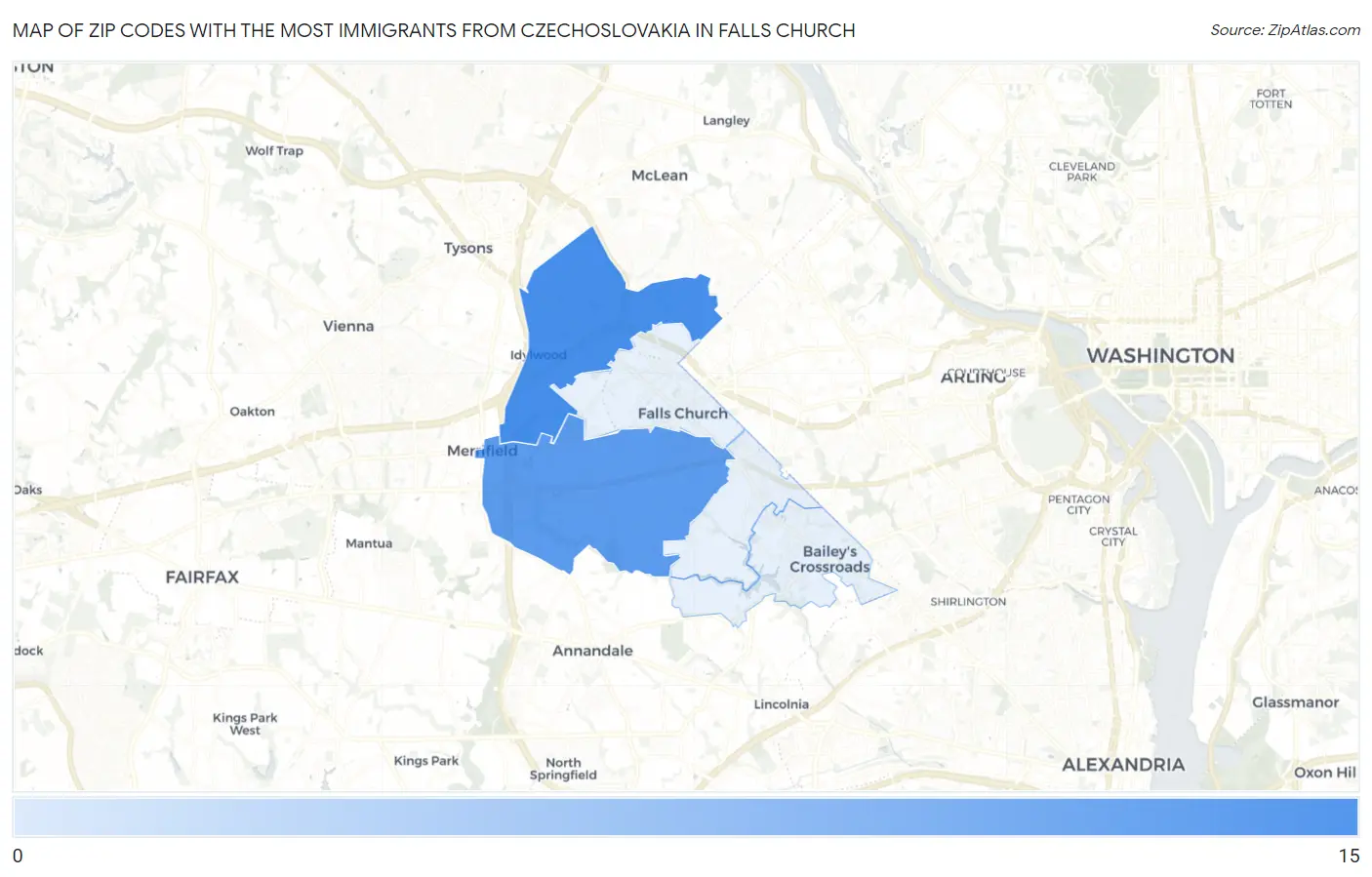 Zip Codes with the Most Immigrants from Czechoslovakia in Falls Church Map