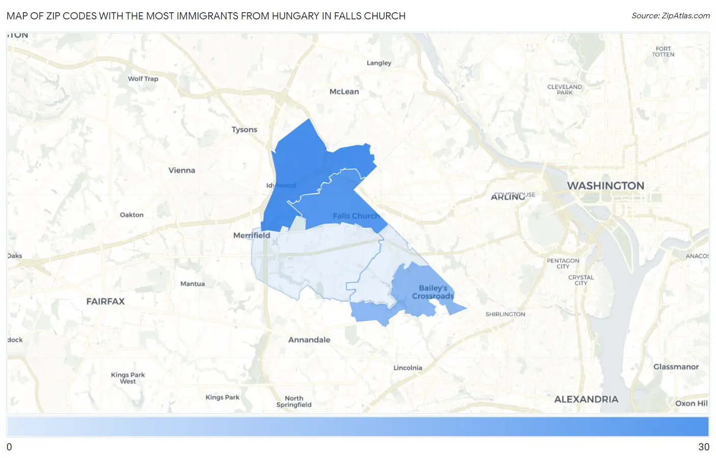 Zip Codes with the Most Immigrants from Hungary in Falls Church Map