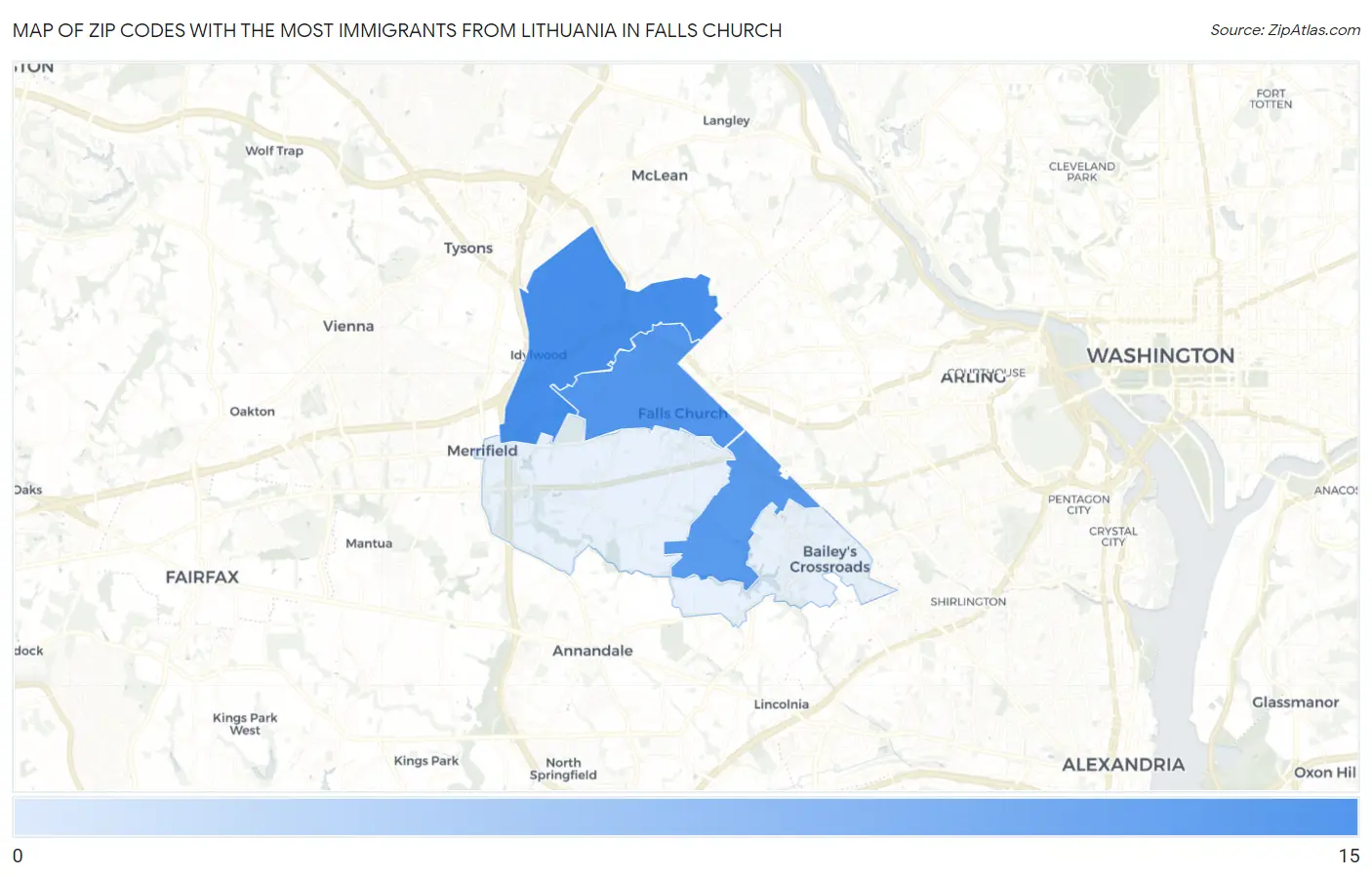 Zip Codes with the Most Immigrants from Lithuania in Falls Church Map