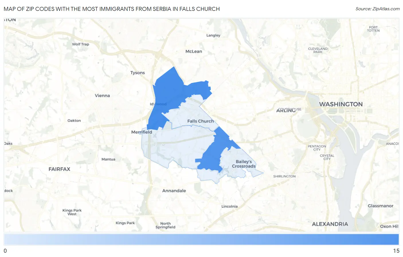 Zip Codes with the Most Immigrants from Serbia in Falls Church Map