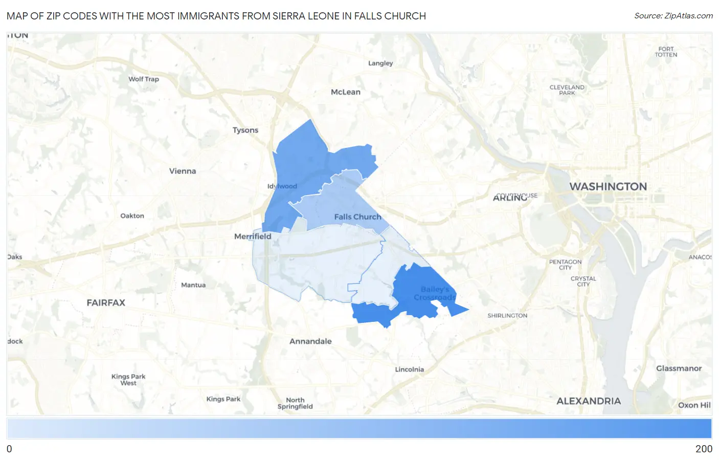 Zip Codes with the Most Immigrants from Sierra Leone in Falls Church Map