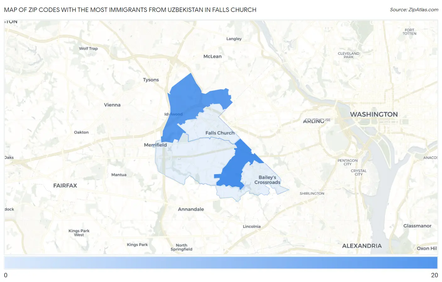 Zip Codes with the Most Immigrants from Uzbekistan in Falls Church Map