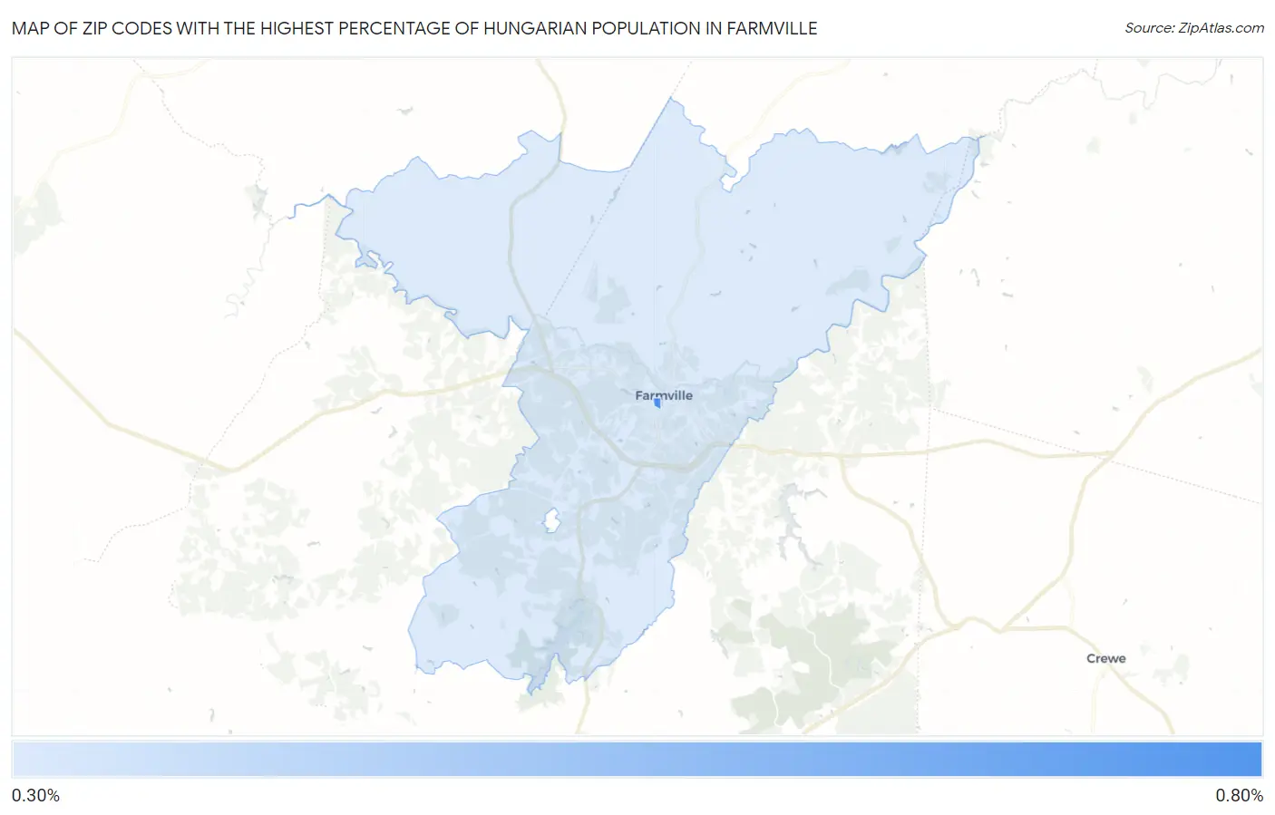 Zip Codes with the Highest Percentage of Hungarian Population in Farmville Map