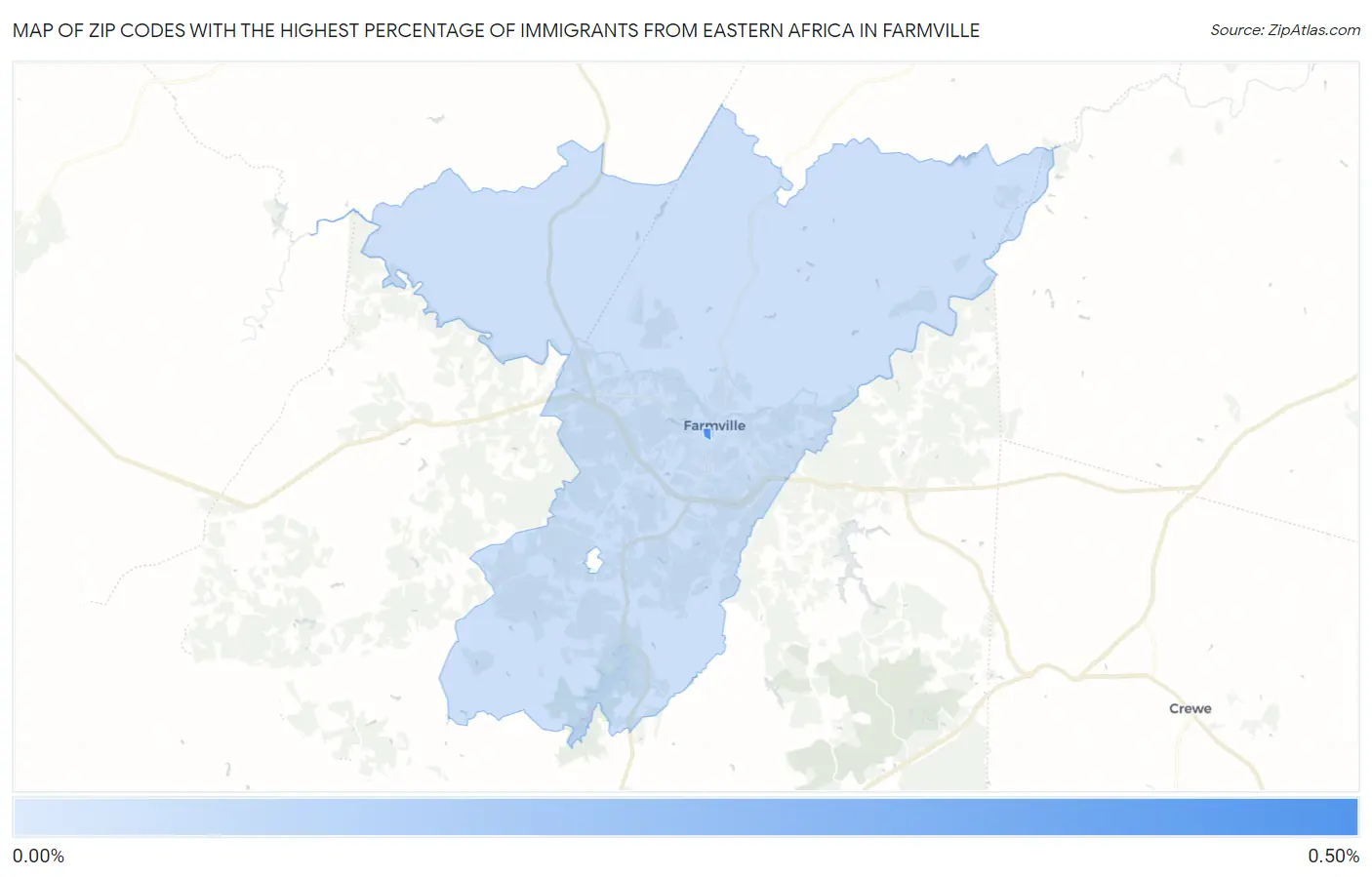 Zip Codes with the Highest Percentage of Immigrants from Eastern Africa in Farmville Map