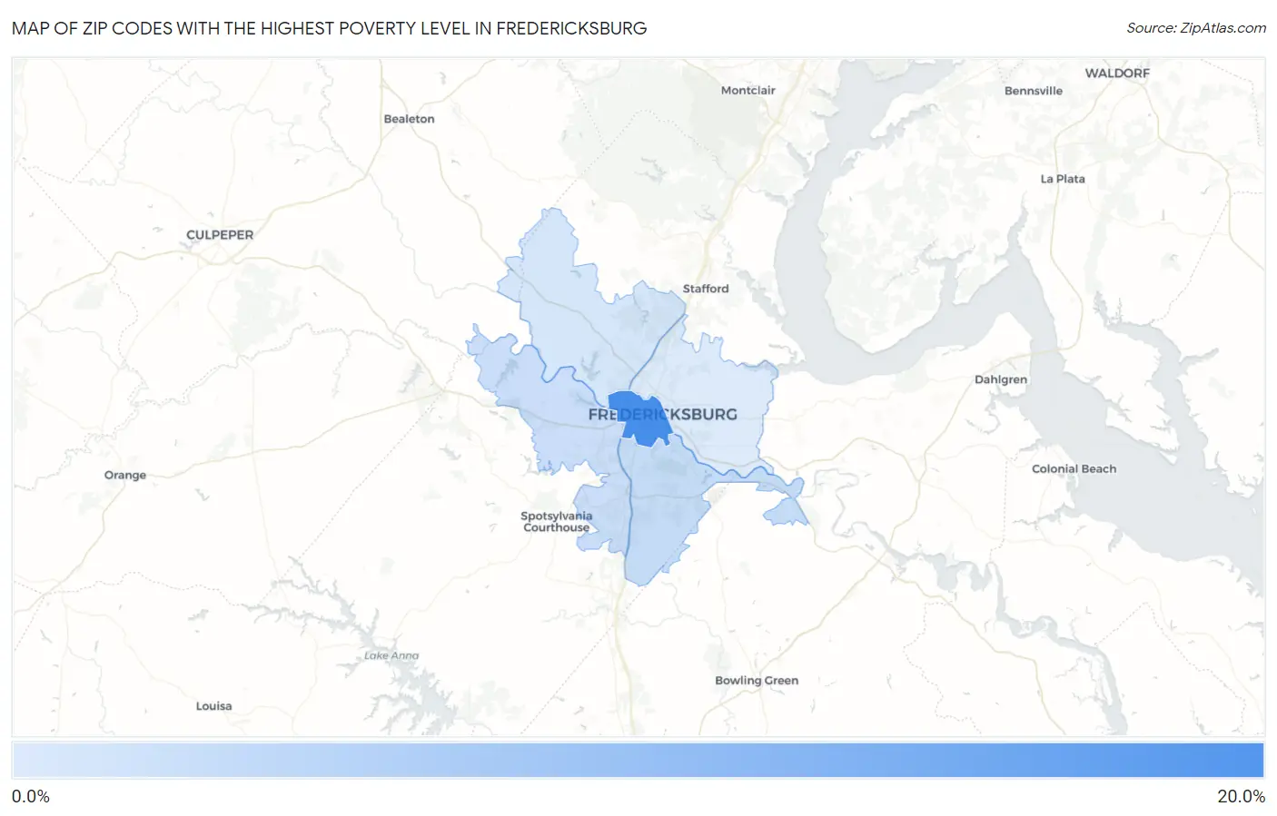 Zip Codes with the Highest Poverty Level in Fredericksburg Map