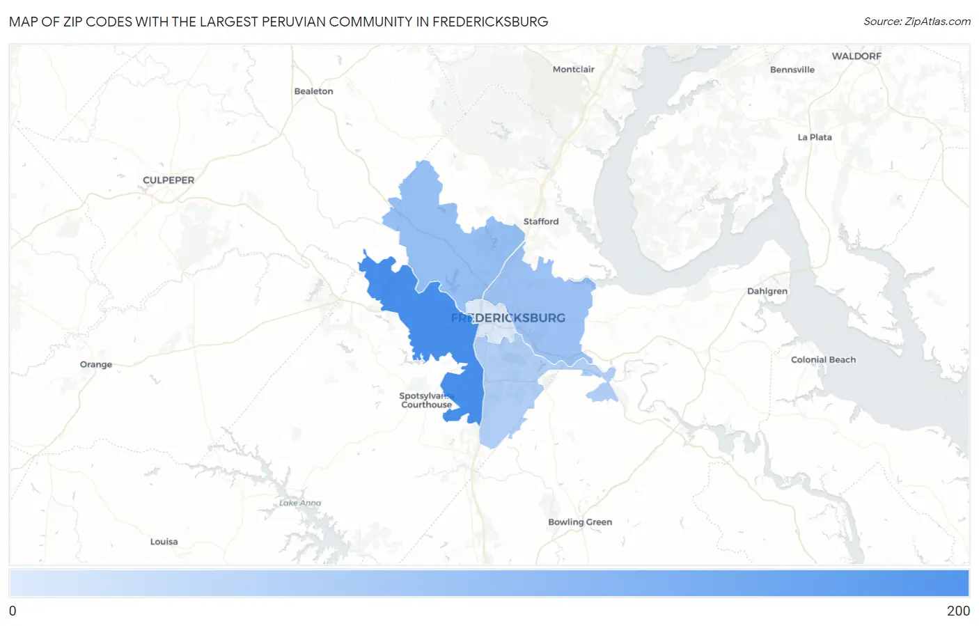 Zip Codes with the Largest Peruvian Community in Fredericksburg Map