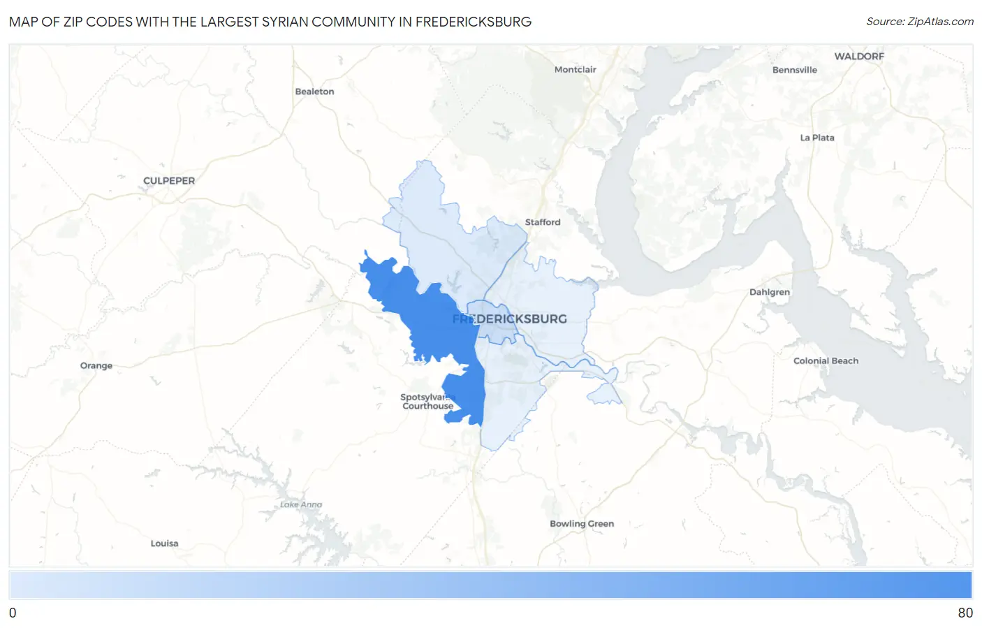 Zip Codes with the Largest Syrian Community in Fredericksburg Map