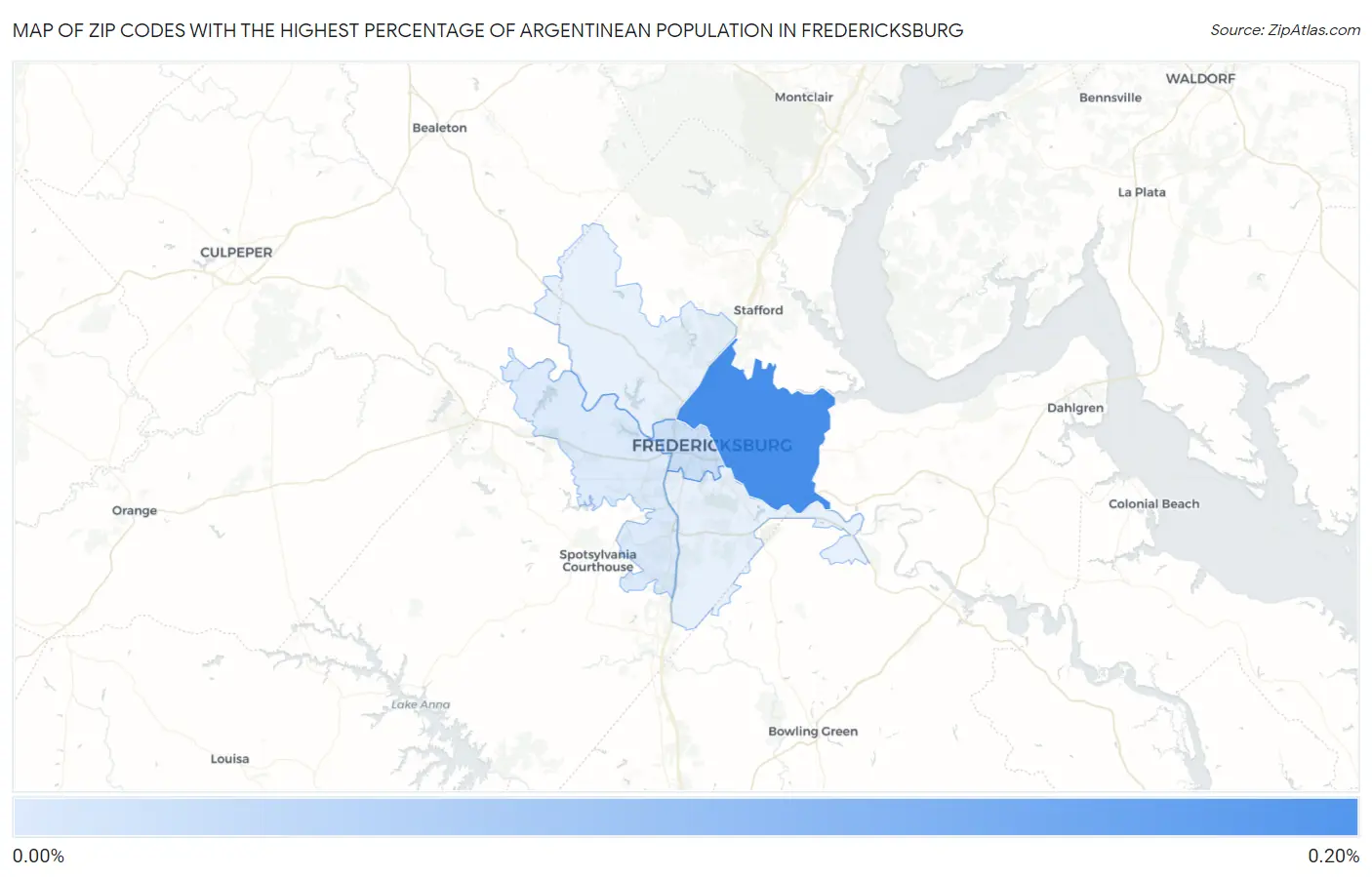 Zip Codes with the Highest Percentage of Argentinean Population in Fredericksburg Map