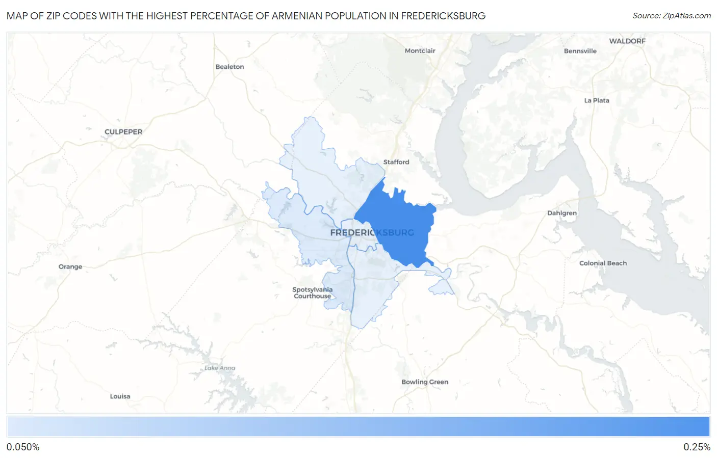 Zip Codes with the Highest Percentage of Armenian Population in Fredericksburg Map
