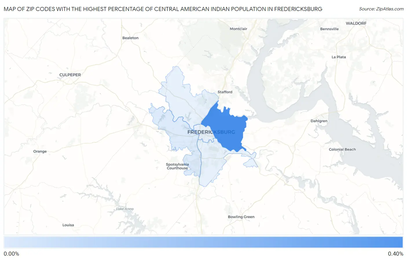 Zip Codes with the Highest Percentage of Central American Indian Population in Fredericksburg Map