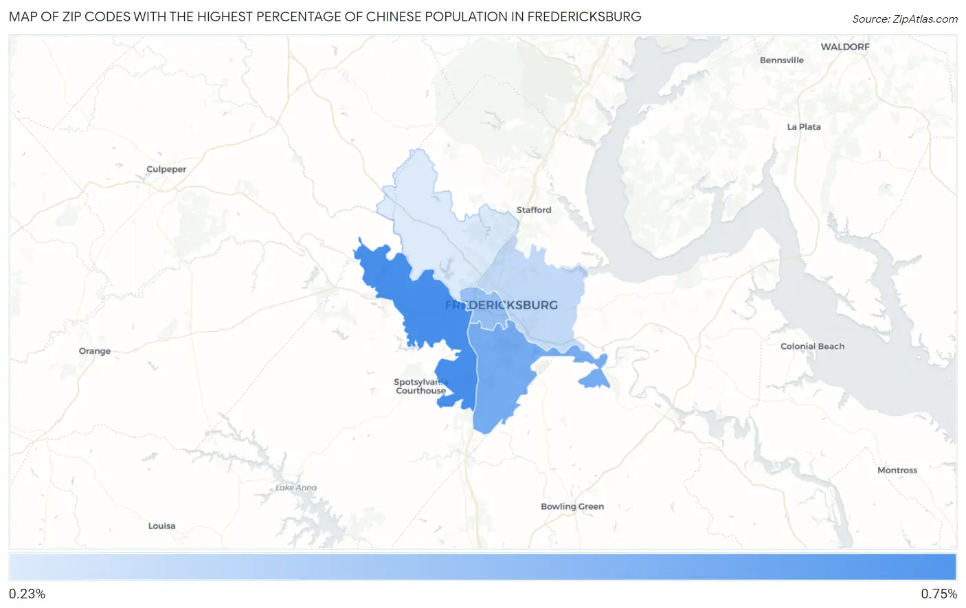 Zip Codes with the Highest Percentage of Chinese Population in Fredericksburg Map