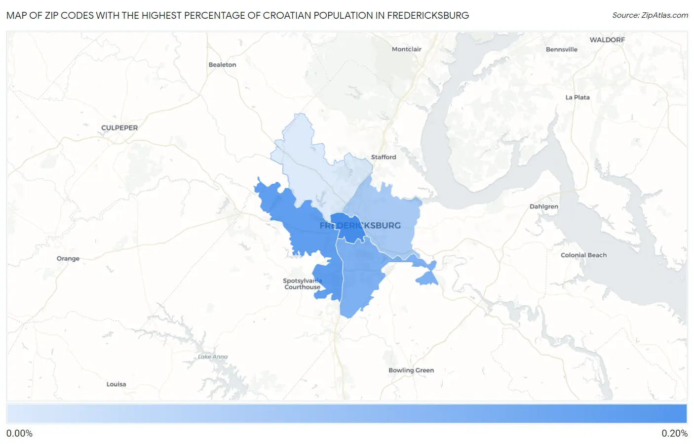 Zip Codes with the Highest Percentage of Croatian Population in Fredericksburg Map