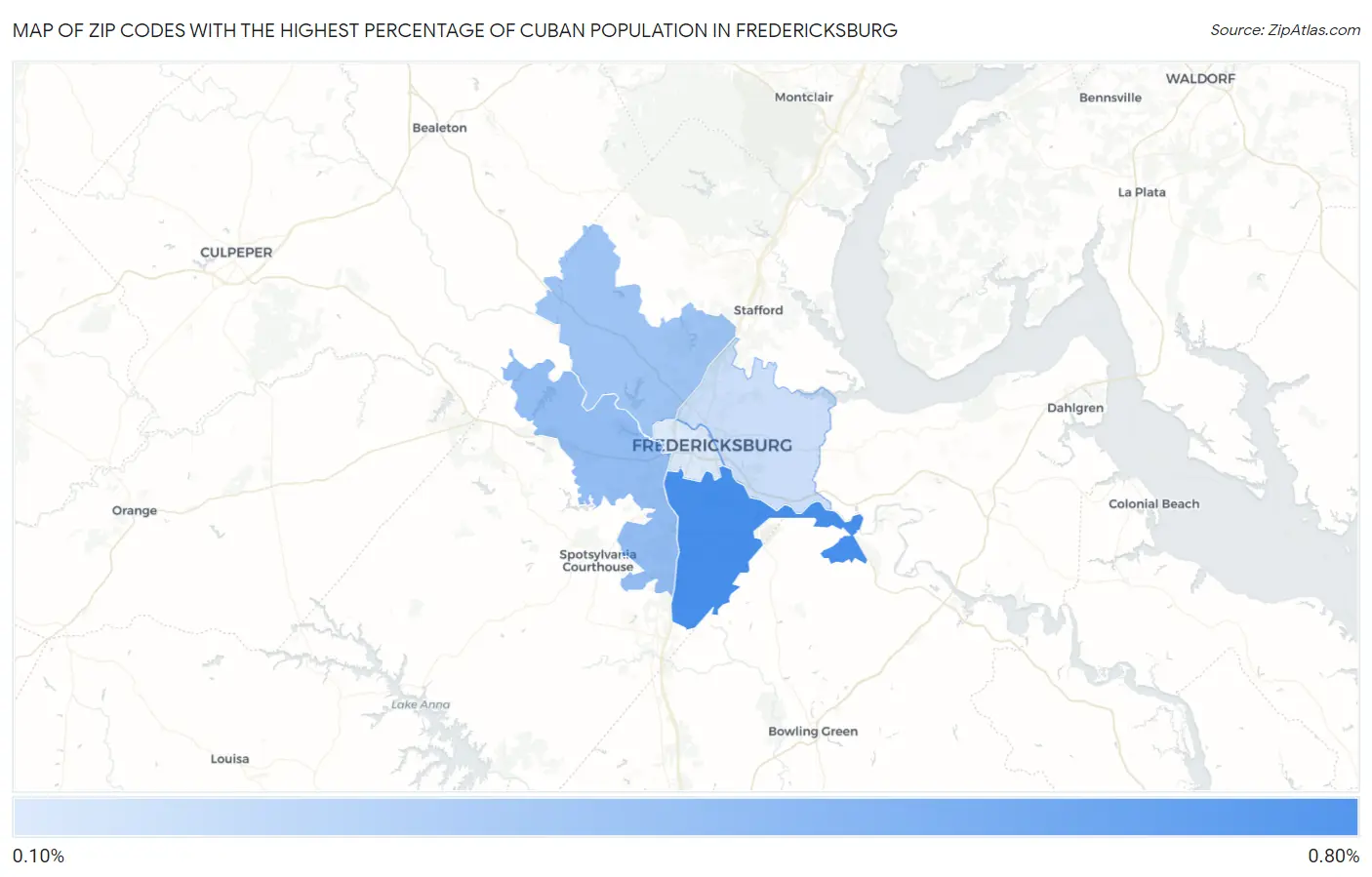 Zip Codes with the Highest Percentage of Cuban Population in Fredericksburg Map
