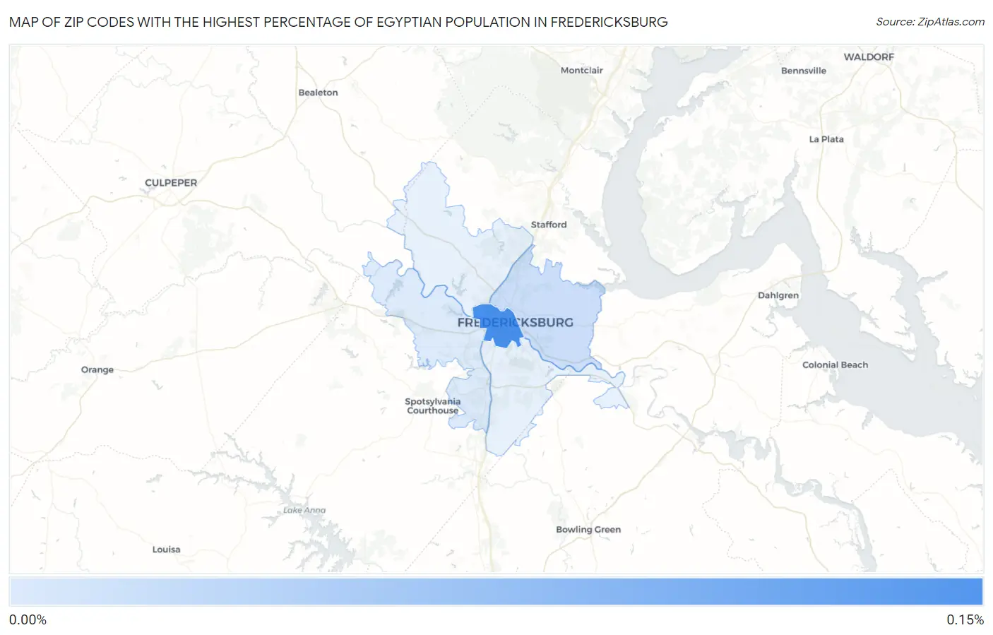 Zip Codes with the Highest Percentage of Egyptian Population in Fredericksburg Map