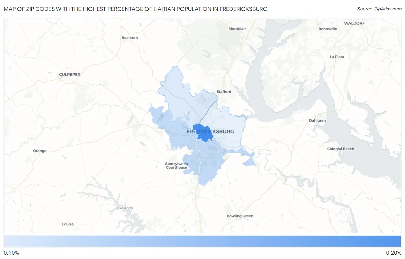 Zip Codes with the Highest Percentage of Haitian Population in Fredericksburg Map