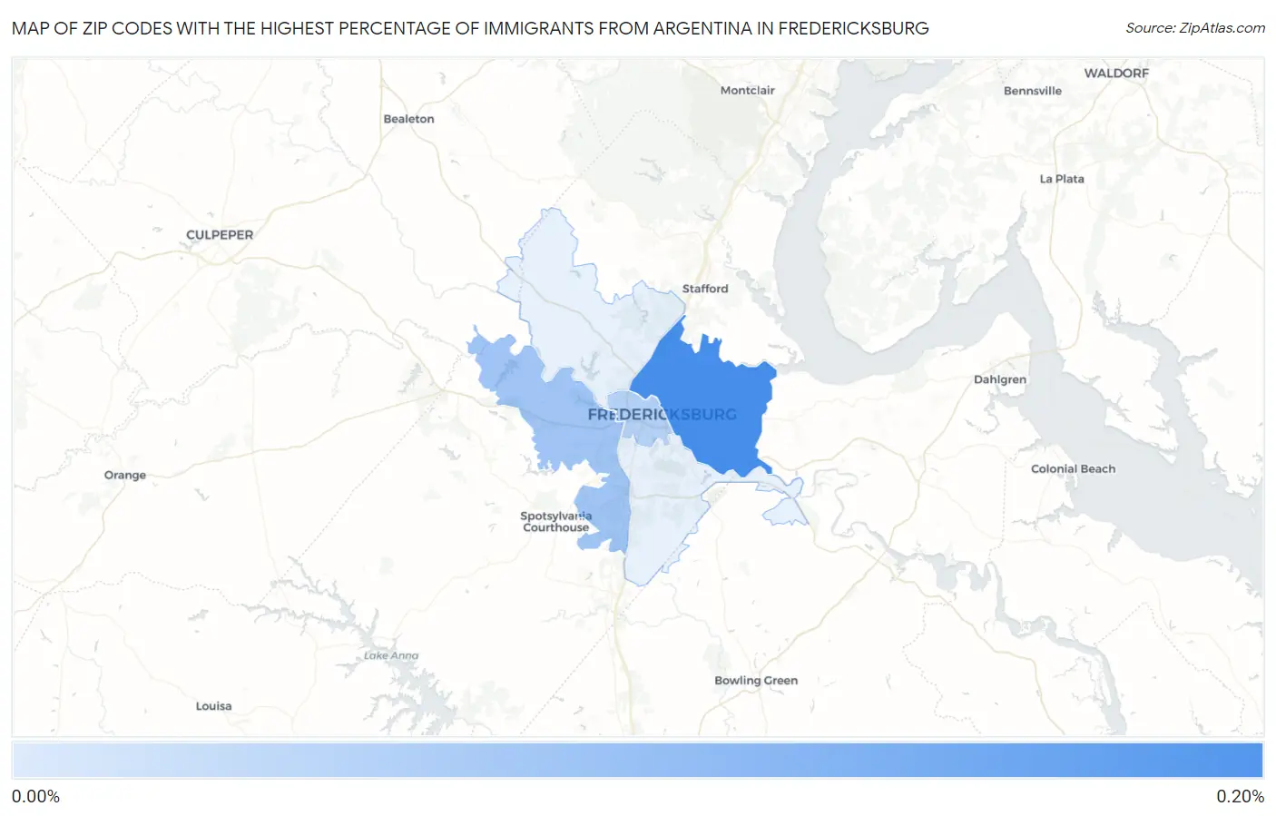 Zip Codes with the Highest Percentage of Immigrants from Argentina in Fredericksburg Map