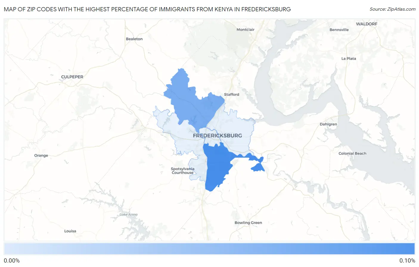 Zip Codes with the Highest Percentage of Immigrants from Kenya in Fredericksburg Map
