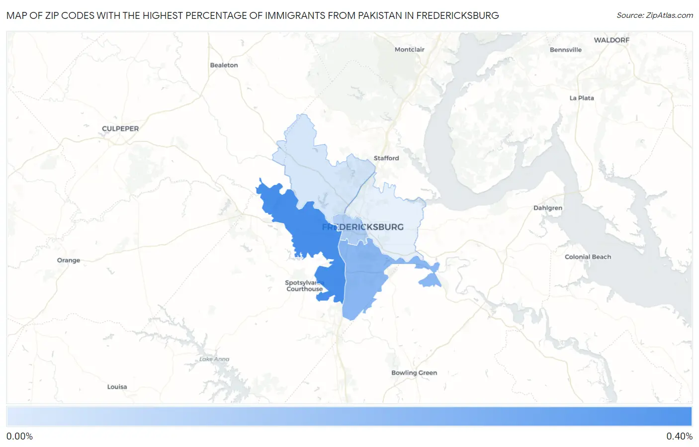 Zip Codes with the Highest Percentage of Immigrants from Pakistan in Fredericksburg Map