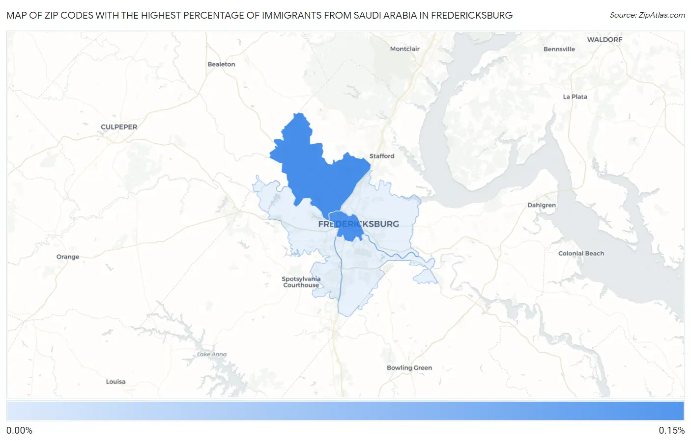 Zip Codes with the Highest Percentage of Immigrants from Saudi Arabia in Fredericksburg Map