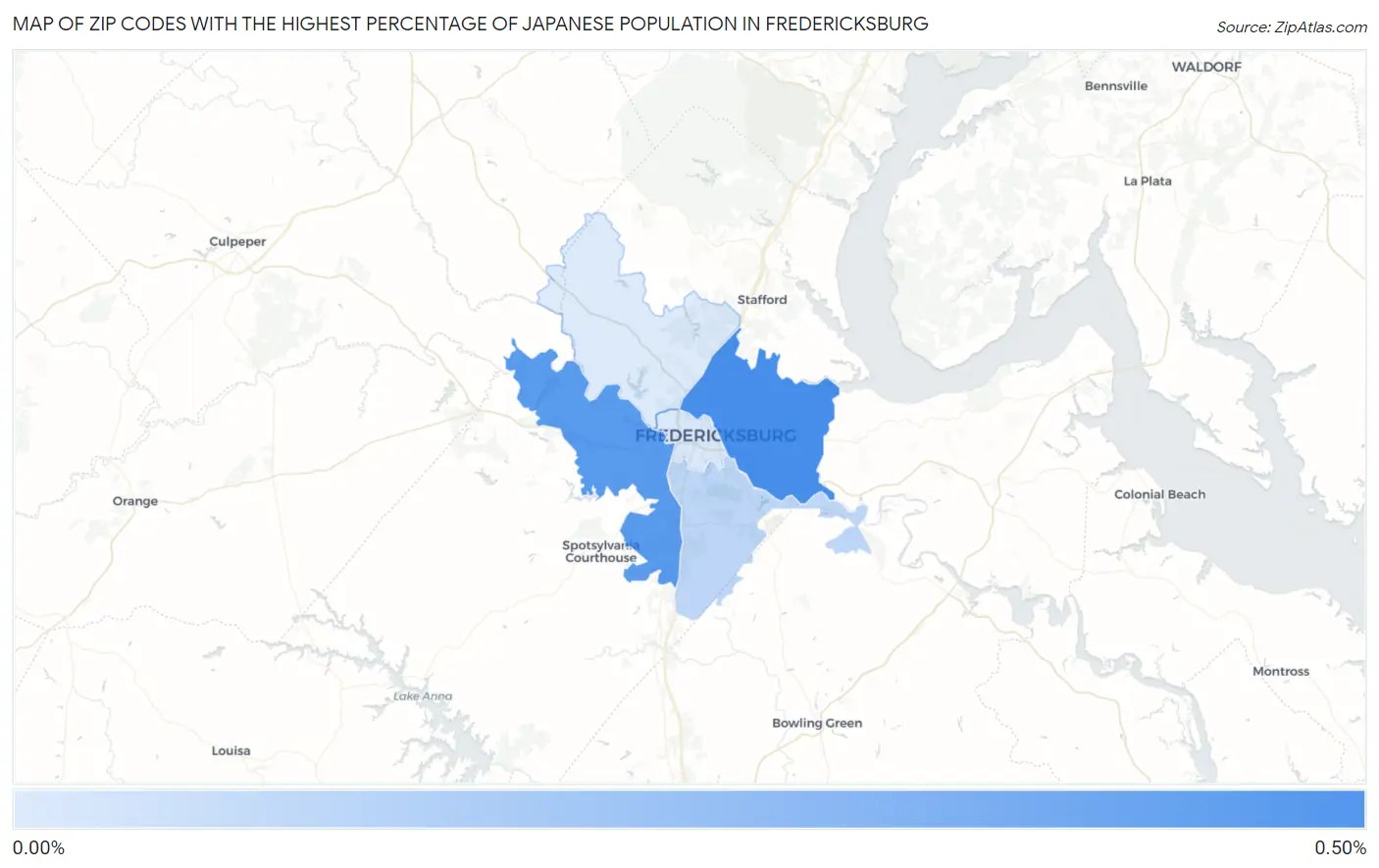 Zip Codes with the Highest Percentage of Japanese Population in Fredericksburg Map