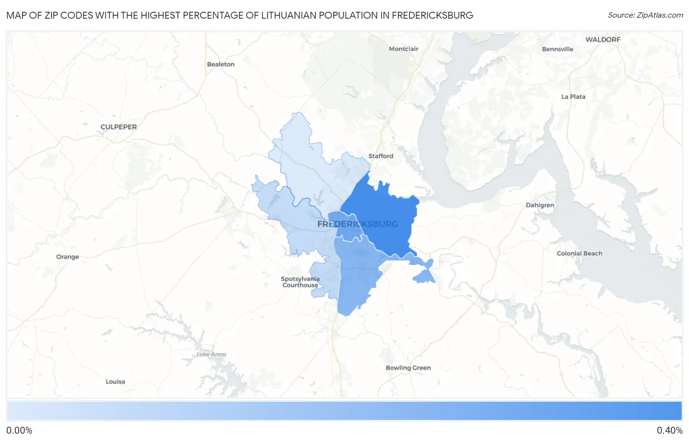 Zip Codes with the Highest Percentage of Lithuanian Population in Fredericksburg Map