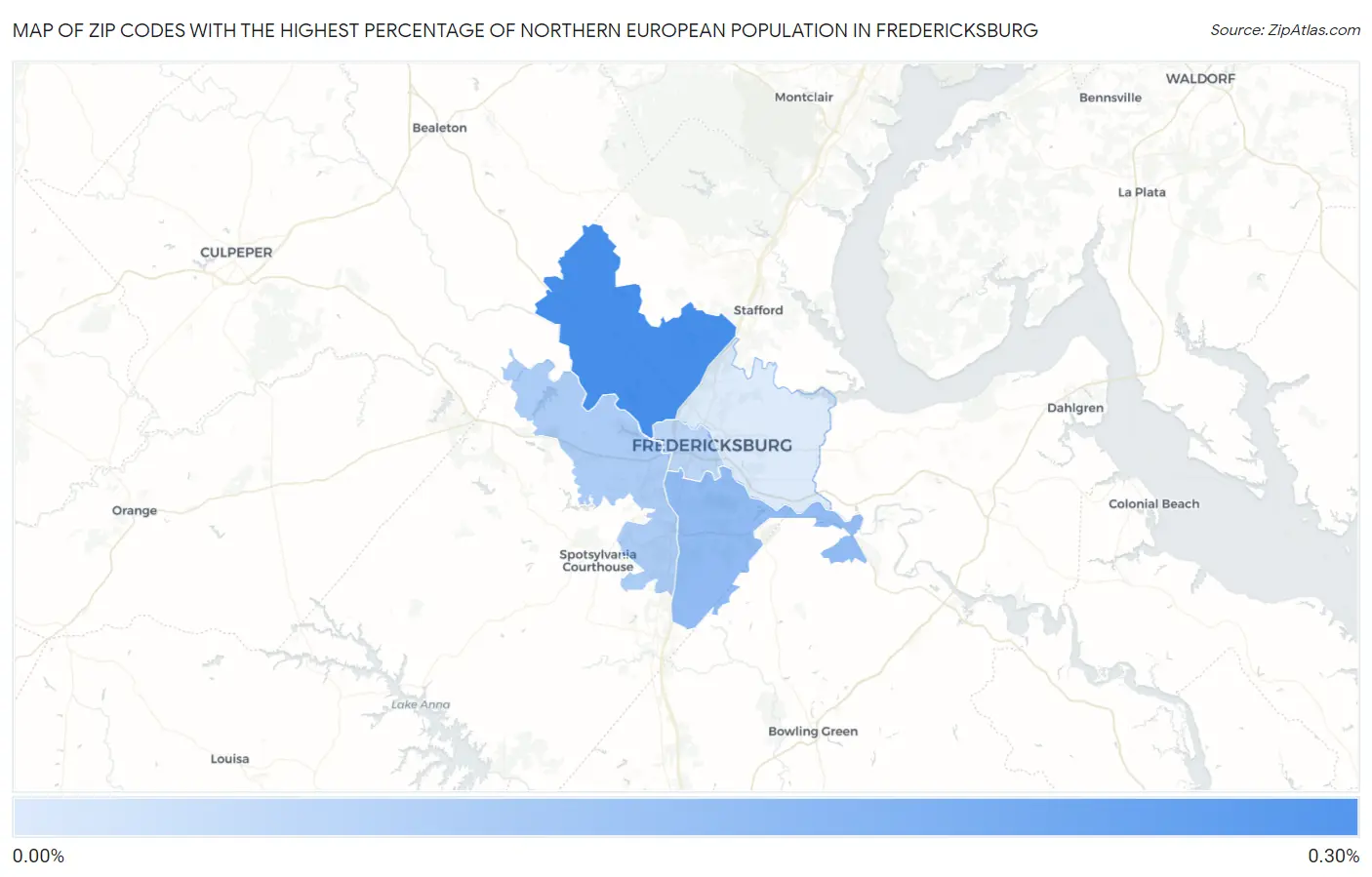 Zip Codes with the Highest Percentage of Northern European Population in Fredericksburg Map