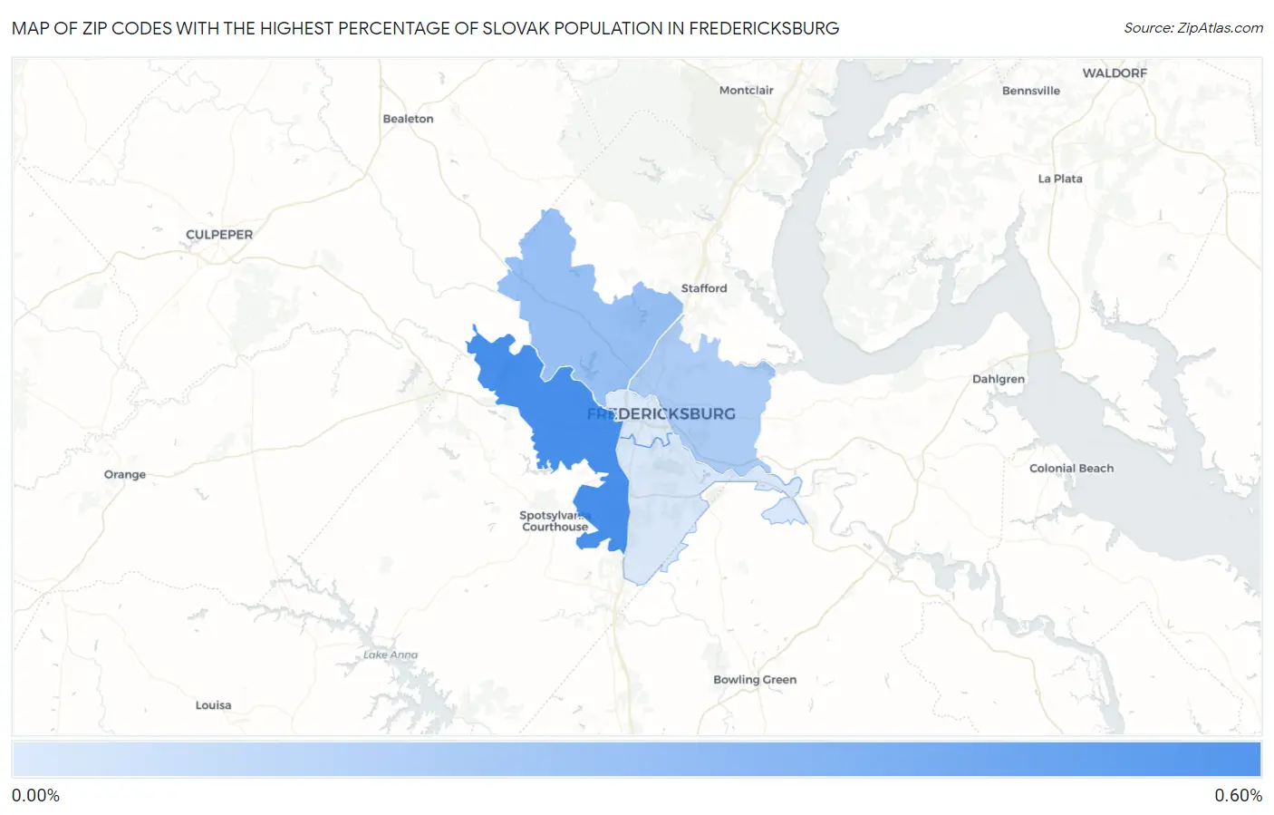 Zip Codes with the Highest Percentage of Slovak Population in Fredericksburg Map