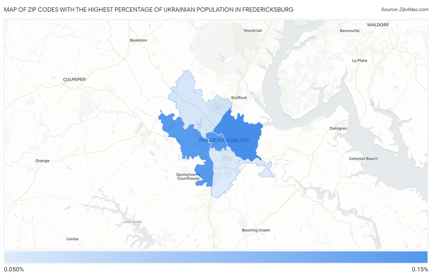 Zip Codes with the Highest Percentage of Ukrainian Population in Fredericksburg Map