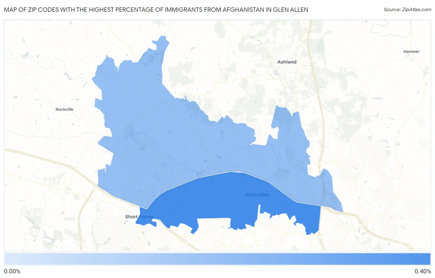 Zip Codes with the Highest Percentage of Immigrants from Afghanistan in Glen Allen Map