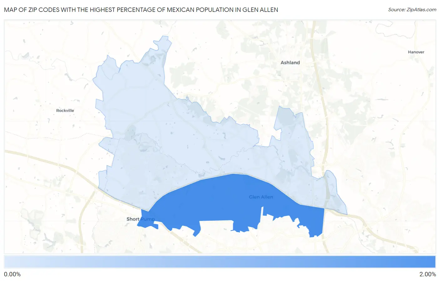 Zip Codes with the Highest Percentage of Mexican Population in Glen Allen Map