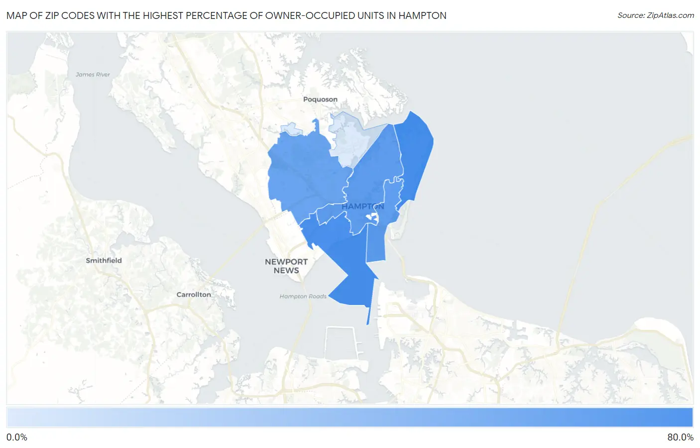 Zip Codes with the Highest Percentage of Owner-Occupied Units in Hampton Map
